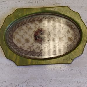 Bakelite tray with lace inlay and flowers